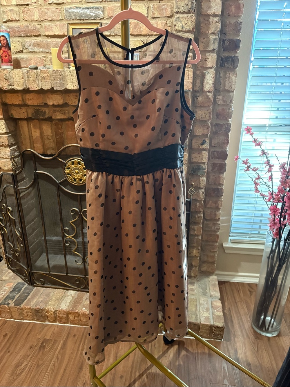 Lindy Bop Tan and Black Polka Dot Midi Dress